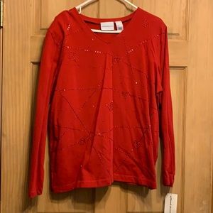 Alfred Dunner, Red V-Neck Long Sleeve Top